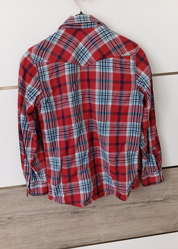 Erkek Çocuk Kırmızı Gri Uzun Kollu Denim Gömlek - Görsel 2