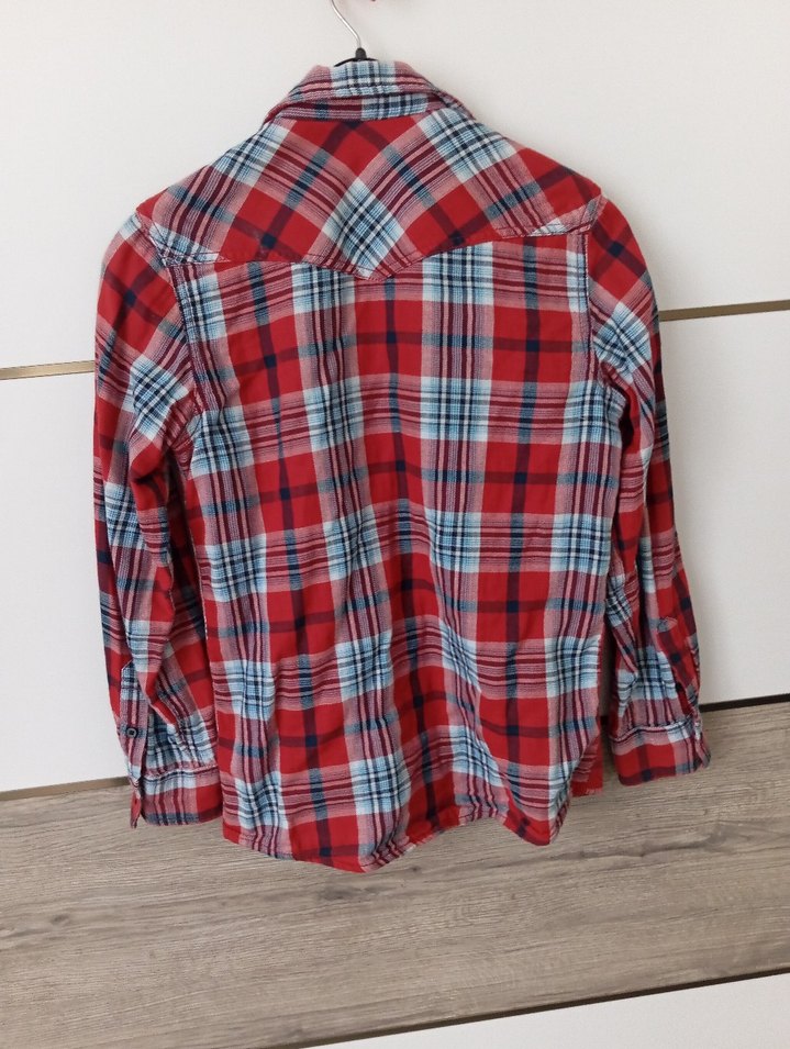 Erkek Çocuk Kırmızı Gri Uzun Kollu Denim Gömlek - Görsel 2