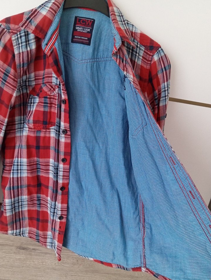 Erkek Çocuk Kırmızı Gri Uzun Kollu Denim Gömlek - Görsel 3