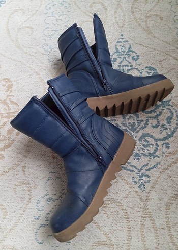 Kadın Mavi Dolgu Topuklu Lastik Bot - Görsel 4