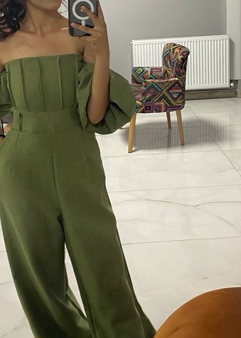 Kadın Kemerli Uzun Haki Tulum - Görsel 5