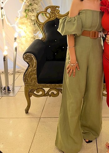 Kadın Kemerli Uzun Haki Tulum - Görsel 4