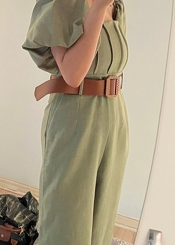 Kadın Kemerli Uzun Haki Tulum - Görsel 2