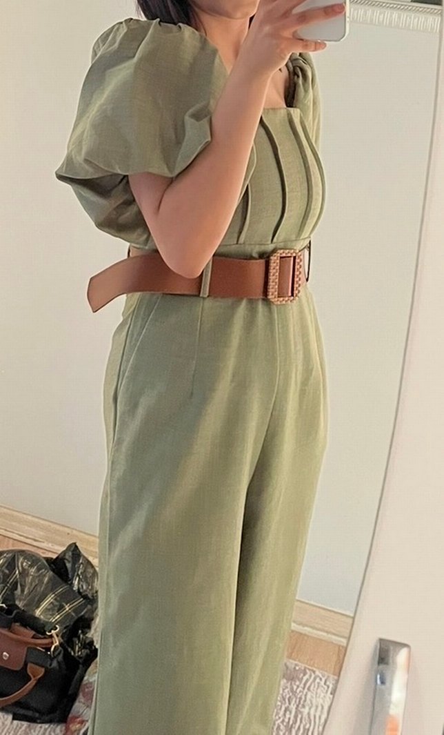 Kadın Kemerli Uzun Haki Tulum - Görsel 2