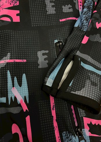 Uzun Kollu, Fermuarlı Pembe Desenli Kadın Eşofman Üstü - Görsel 2