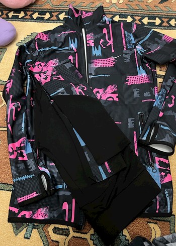 Uzun Kollu, Fermuarlı Pembe Desenli Kadın Eşofman Üstü - Görsel 3