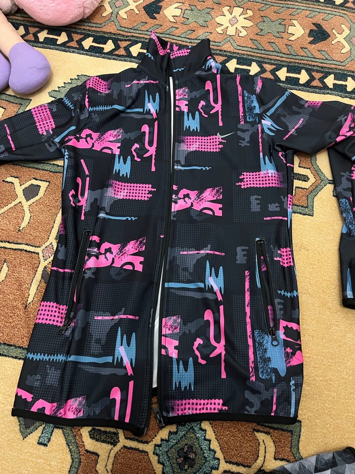 Uzun Kollu, Fermuarlı Pembe Desenli Kadın Eşofman Üstü - Görsel 4