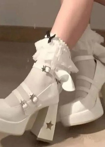 Diğer lolita beyaz coquette highheels platform topuklu ayakkabı