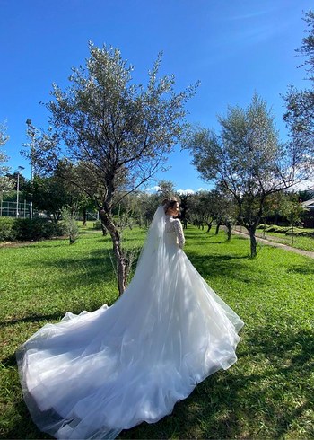 s Beden Yüksek Yakalı Uzun Kollu A Kesim Gelinlik