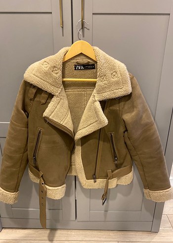 Zara Kürklü Bej Süet Kadın Mont