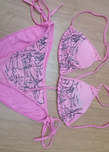 Pembe Desenli Mini İpli Bikini