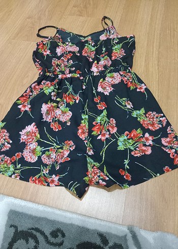 Çiçek Desenli Straplez Mini Tulum - Görsel 2