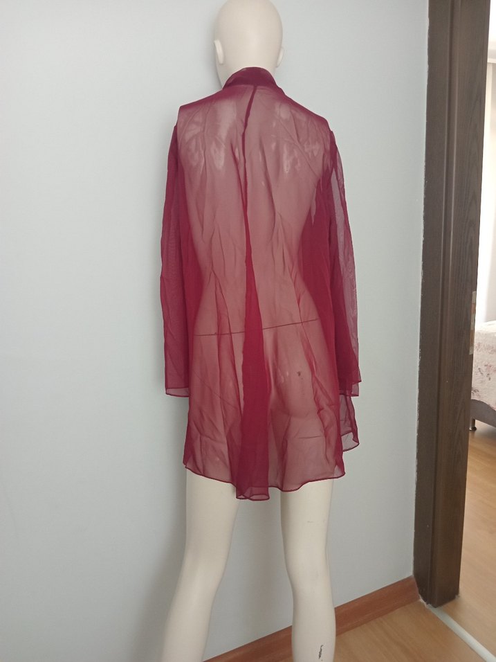 Bordo Uzun Kollu Mini Pareo - Görsel 3