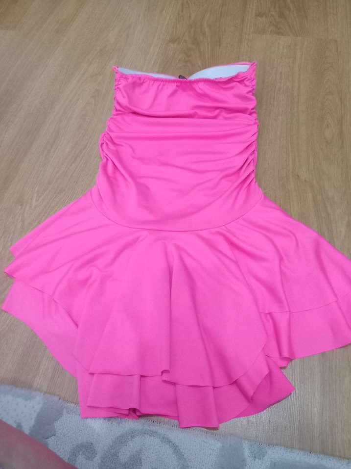 Pembe Straplez Mini Fırfırlı mayo - Görsel 2