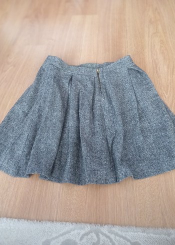 Zara Home Gri Pilili Kadın Mini Etek
