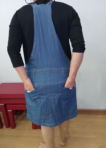 Kadın Mavi Denim Midi hamile Salopet - Görsel 2