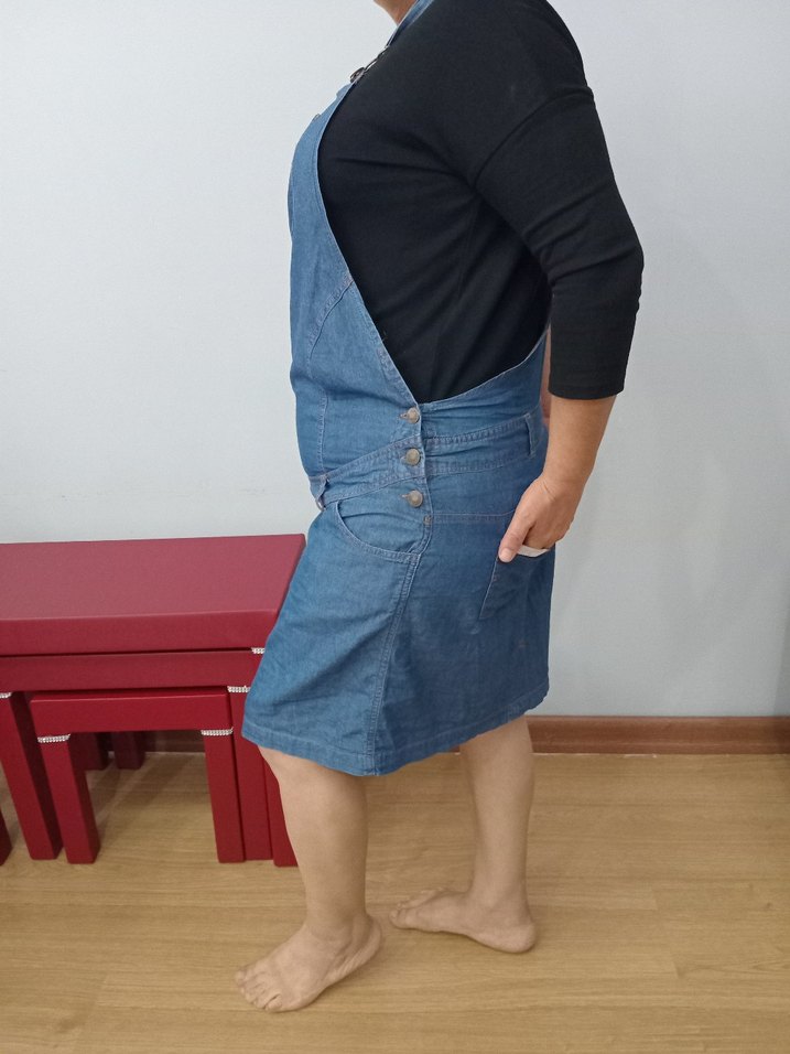 Kadın Mavi Denim Midi hamile Salopet - Görsel 3