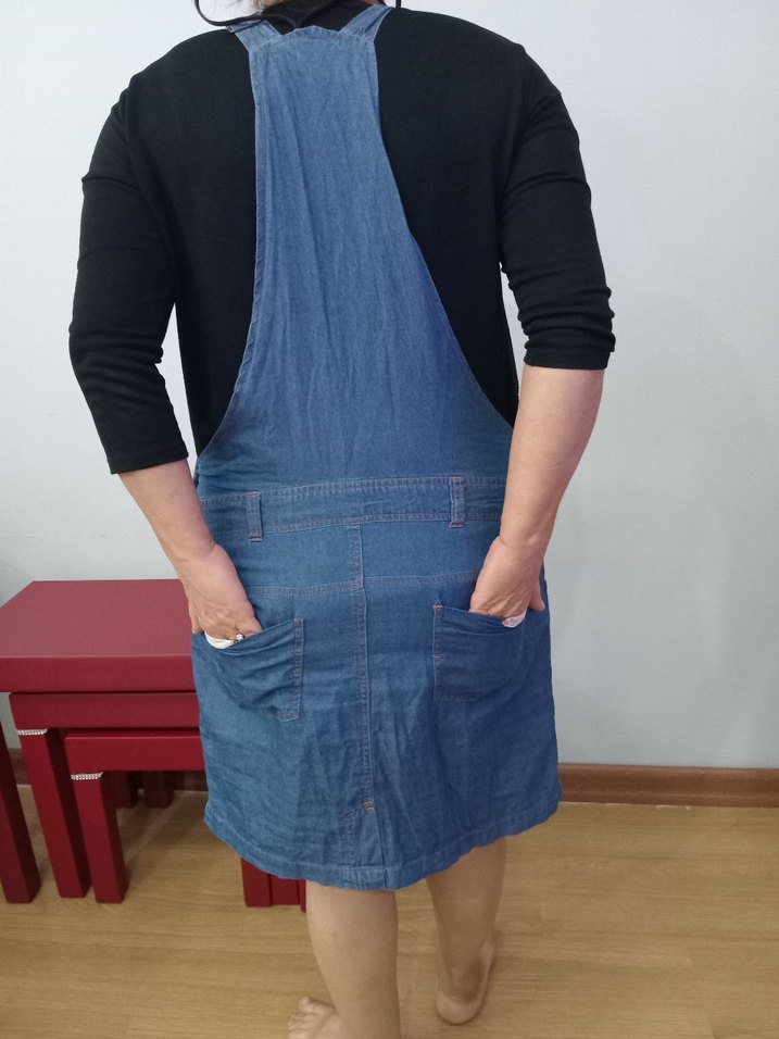 Kadın Mavi Denim Midi hamile Salopet - Görsel 2