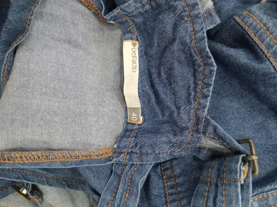 Kadın Mavi Denim Midi hamile Salopet - Görsel 4