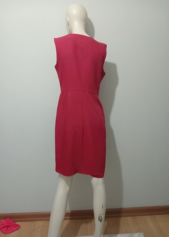 Pembe V Yaka Kolsuz Midi Kalem Elbise - Görsel 2