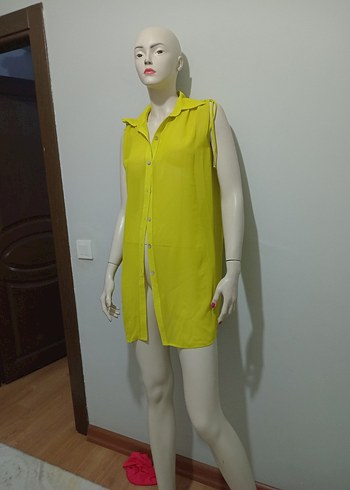 Sarı Mini Kolsuz Kadın pareo - Görsel 2