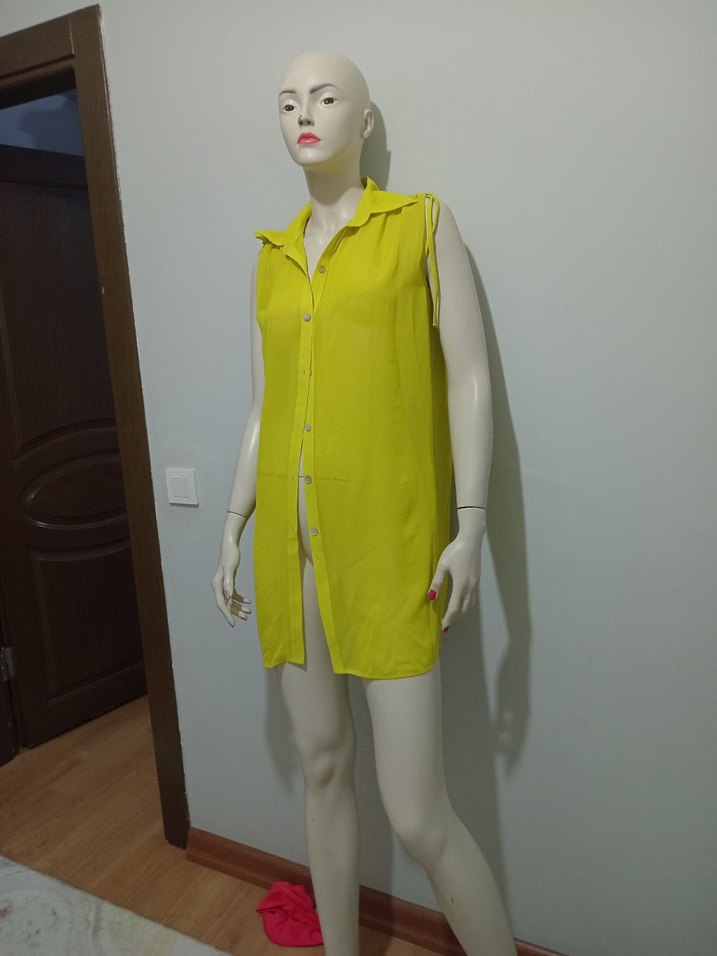 Sarı Mini Kolsuz Kadın pareo - Görsel 2