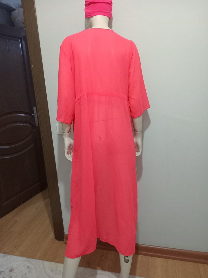 Pembe Uzun Bol Kesim Kadın pareo - Görsel 3