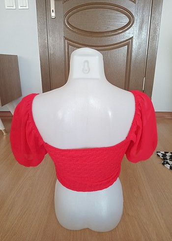 Kırmızı Mini Düğmeli Kadın Bluz - Görsel 2