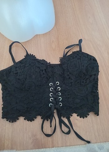 Dantel İşlemeli Siyah Mini Goth Bralet - Görsel 3