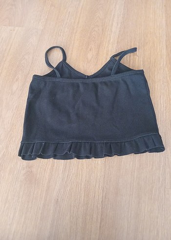 Kadın Siyah Fırfırlı Mini Askılı Üst - Görsel 2