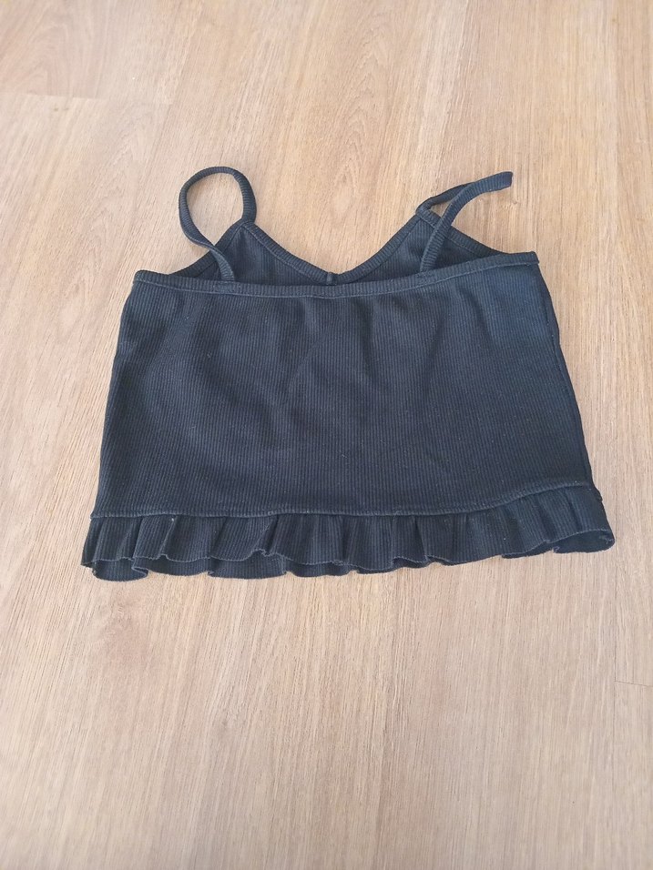 Kadın Siyah Fırfırlı Mini Askılı Üst - Görsel 2