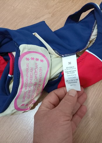 Koyu Mavi Kırmızı Kadın Mayo - Görsel 3