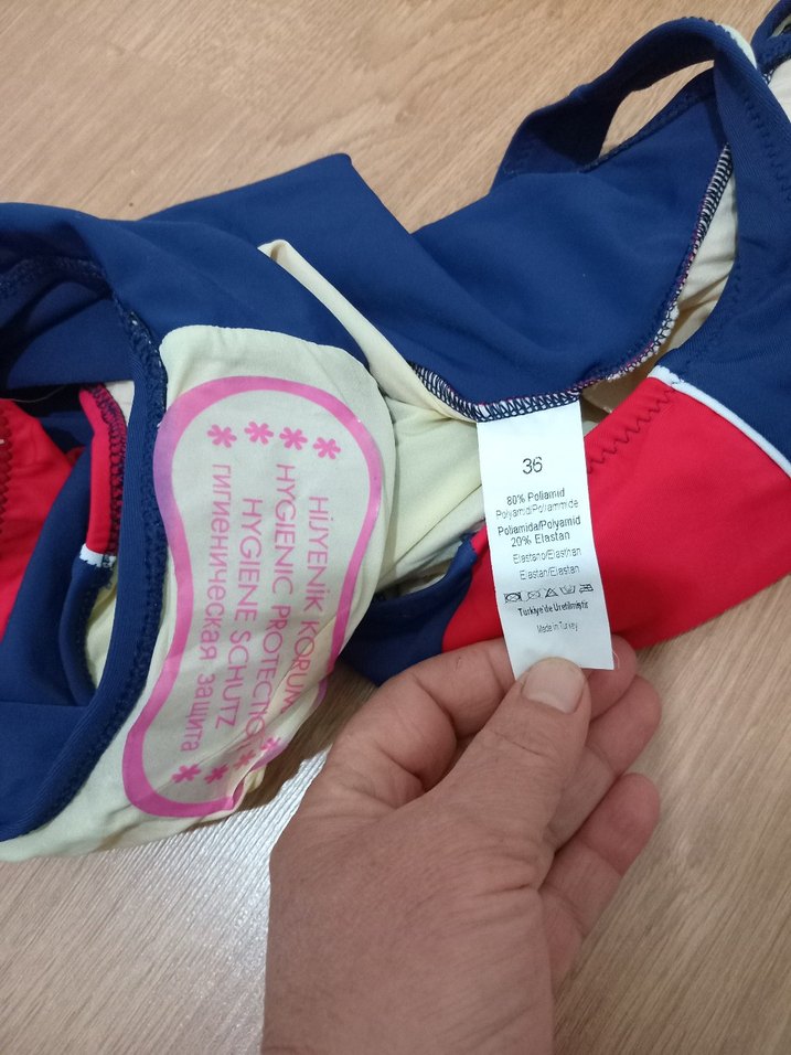 Koyu Mavi Kırmızı Kadın Mayo - Görsel 3