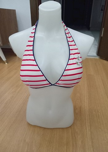 Çizgili Mini Düğmeli Bikini Üstü