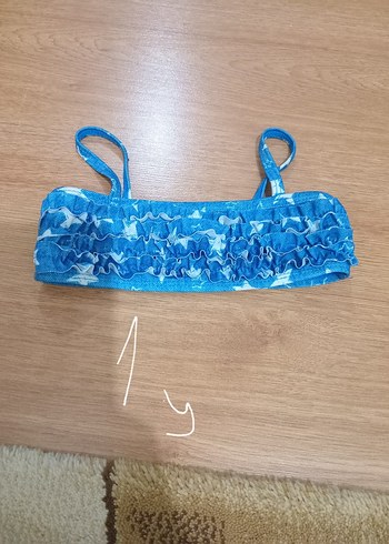 Mavi Bağlamalı Desenli Kız Bikini Üstü