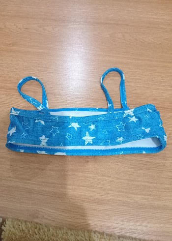 9-12 Ay Beden Mavi Bağlamalı Desenli Kız Bikini Üstü