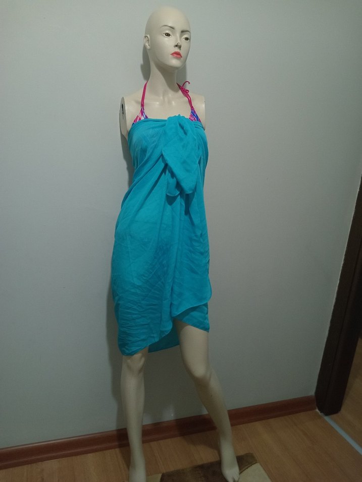 Turkuaz Mini Drapeli Kadın Pareo - Görsel 2