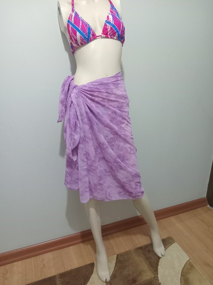 Mor Batik Desenli Kadın Mini Pareo - Görsel 4