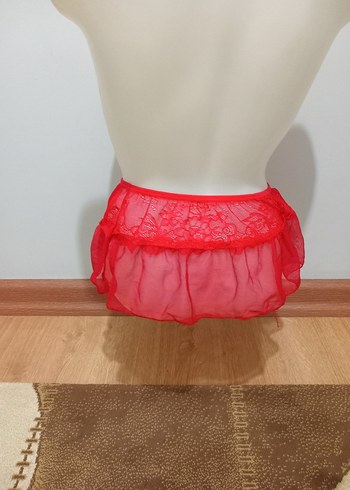 Diğer Nakışlı Kırmızı Mini İp Askılı Gecelik