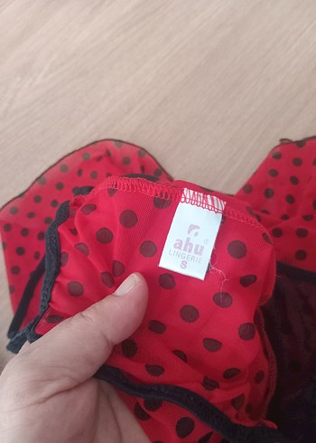 38 Beden kırmızı Renk Kırmızı Puantiyeli Mini Gecelik