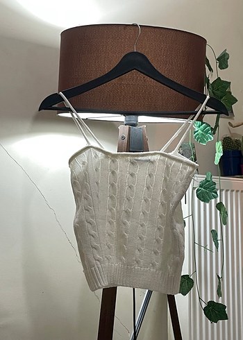 Beyaz Örgü Askılı Bohem Kadın Süveter