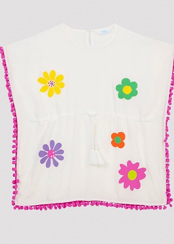 Renkli Nakışlı Kız Ponçosu Püsküllü kimono Penti