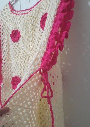 Kızlar için Pembe İşlemeli Örgü Panço - Görsel 3