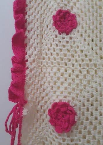 Kızlar için Pembe İşlemeli Örgü Panço - Görsel 5