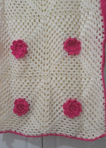 Kızlar için Pembe İşlemeli Örgü Panço - Görsel 2