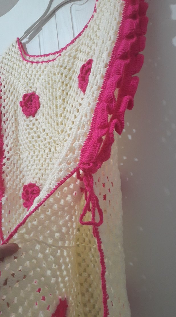 Kızlar için Pembe İşlemeli Örgü Panço - Görsel 3