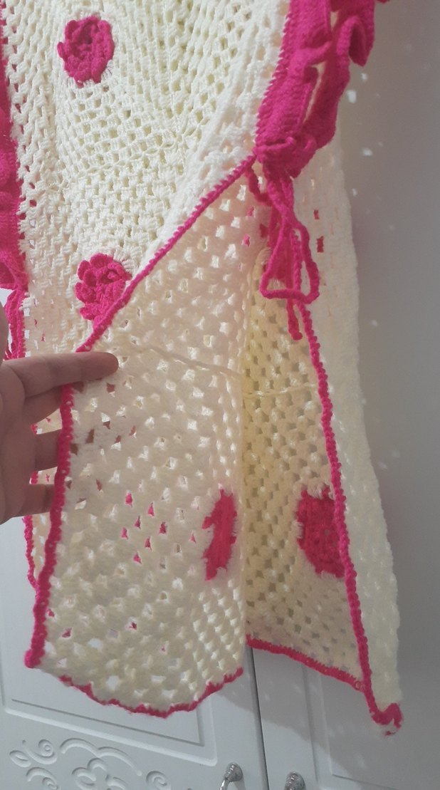 Kızlar için Pembe İşlemeli Örgü Panço - Görsel 4