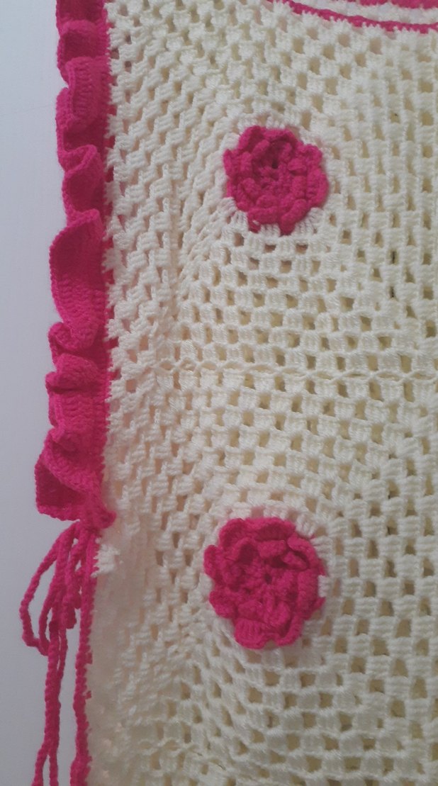 Kızlar için Pembe İşlemeli Örgü Panço - Görsel 5