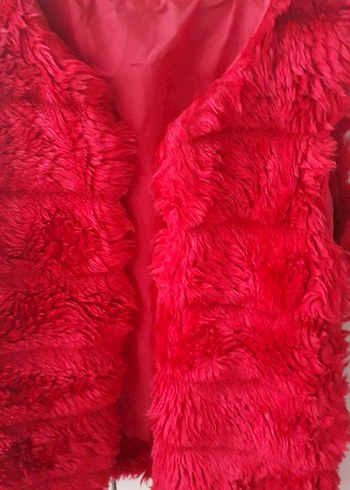 Kız Çocuk Kırmızı Kürklü Streetwear Yelek - Görsel 2