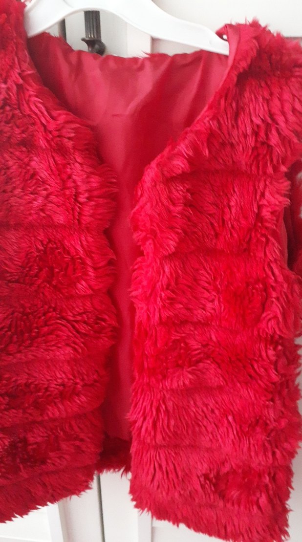 Kız Çocuk Kırmızı Kürklü Streetwear Yelek - Görsel 2